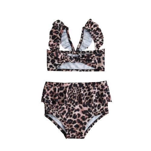 Kids Girl High Waist Leopard Floral Swimming