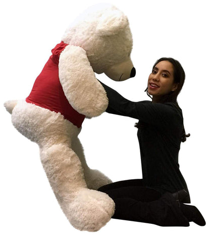 Giant Teddy Bear 52 Inch Soft White Wears Removable Tshirt I LOVE YOU