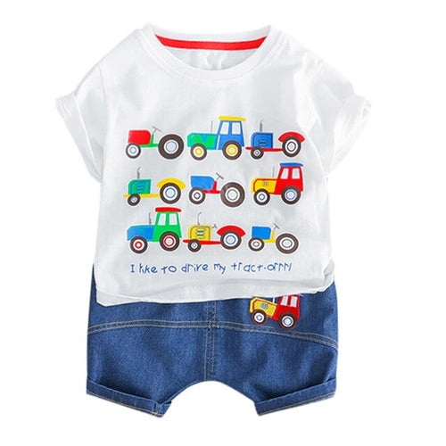 Baby Boy Clothes Summer Cartoon Car Letter Tops