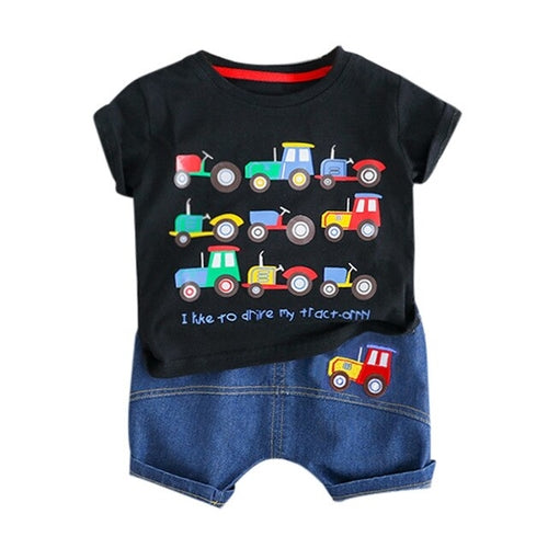Baby Boy Clothes Summer Cartoon Car Letter Tops