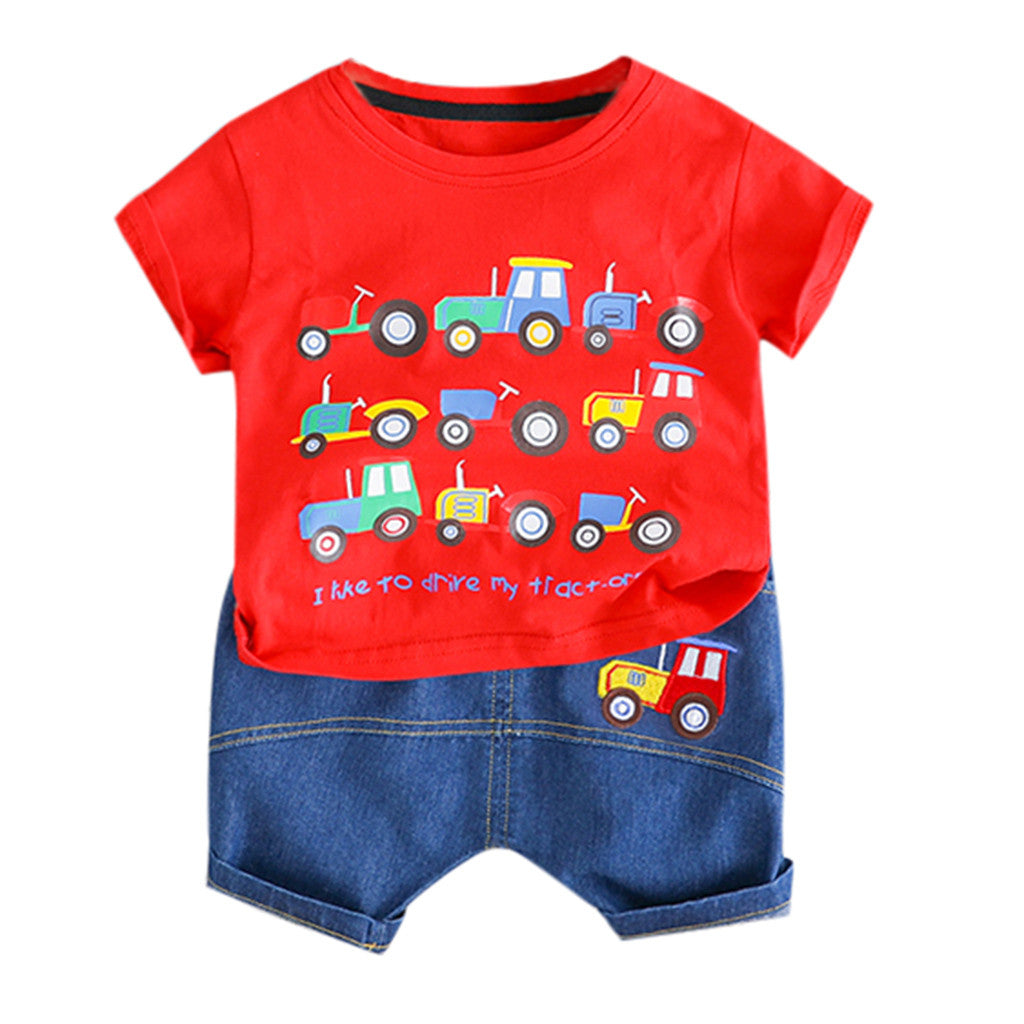 Baby Boy Clothes Summer Cartoon Car Letter Tops
