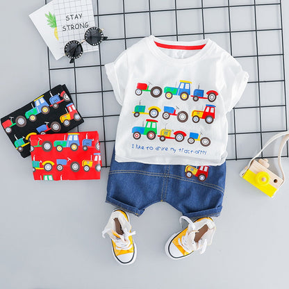 Baby Boy Clothes Summer Cartoon Car Letter Tops