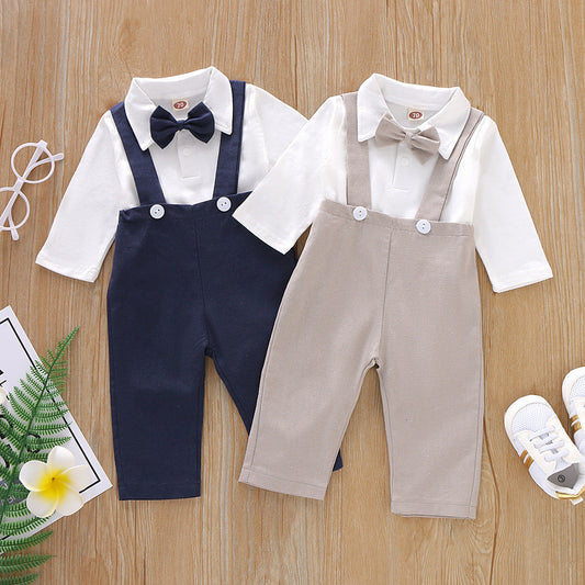 Baby Boys Bow Long Sleeved Romper Suspender Pant