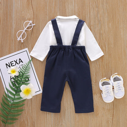 Baby Boys Bow Long Sleeved Romper Suspender Pant