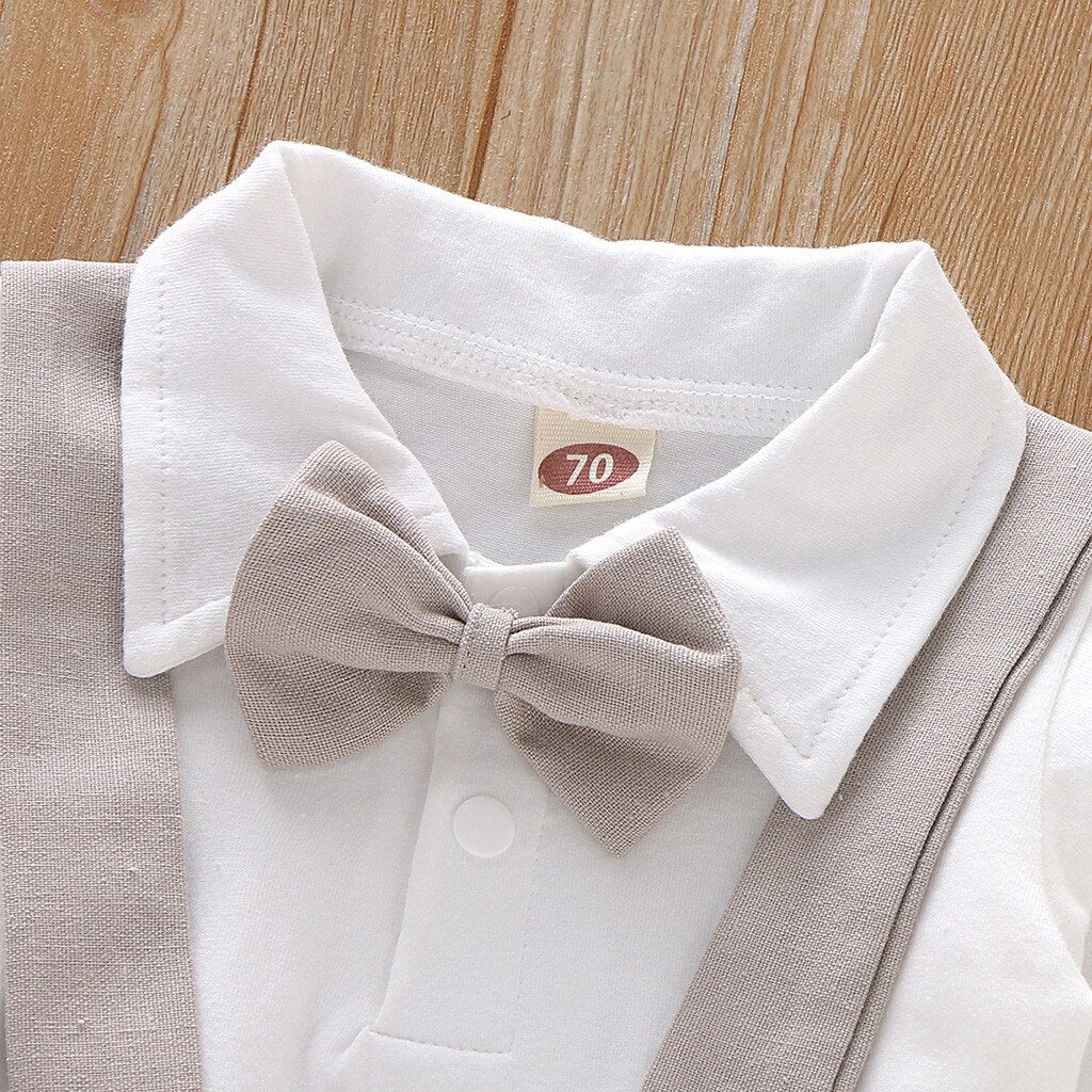 Baby Boys Bow Long Sleeved Romper Suspender Pant