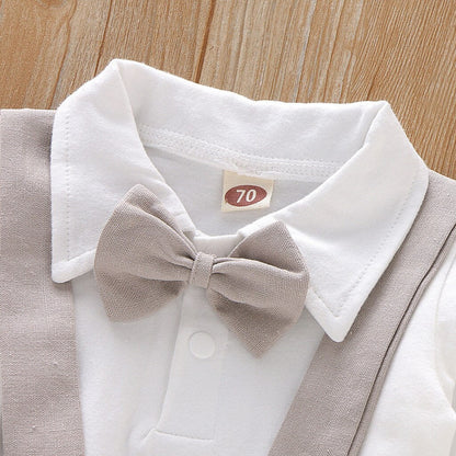 Baby Boys Bow Long Sleeved Romper Suspender Pant