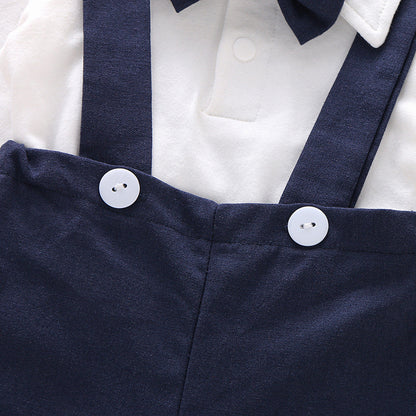 Baby Boys Bow Long Sleeved Romper Suspender Pant