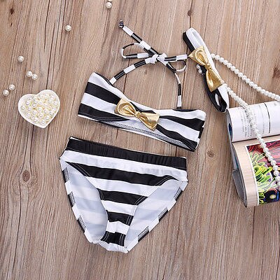 Baby Girls Striped Bow Bikini Suit Swimwear