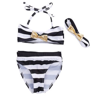 Baby Girls Striped Bow Bikini Suit Swimwear