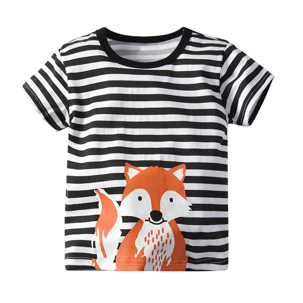 Boys Clothes Stripe Cartoon Print Tops T