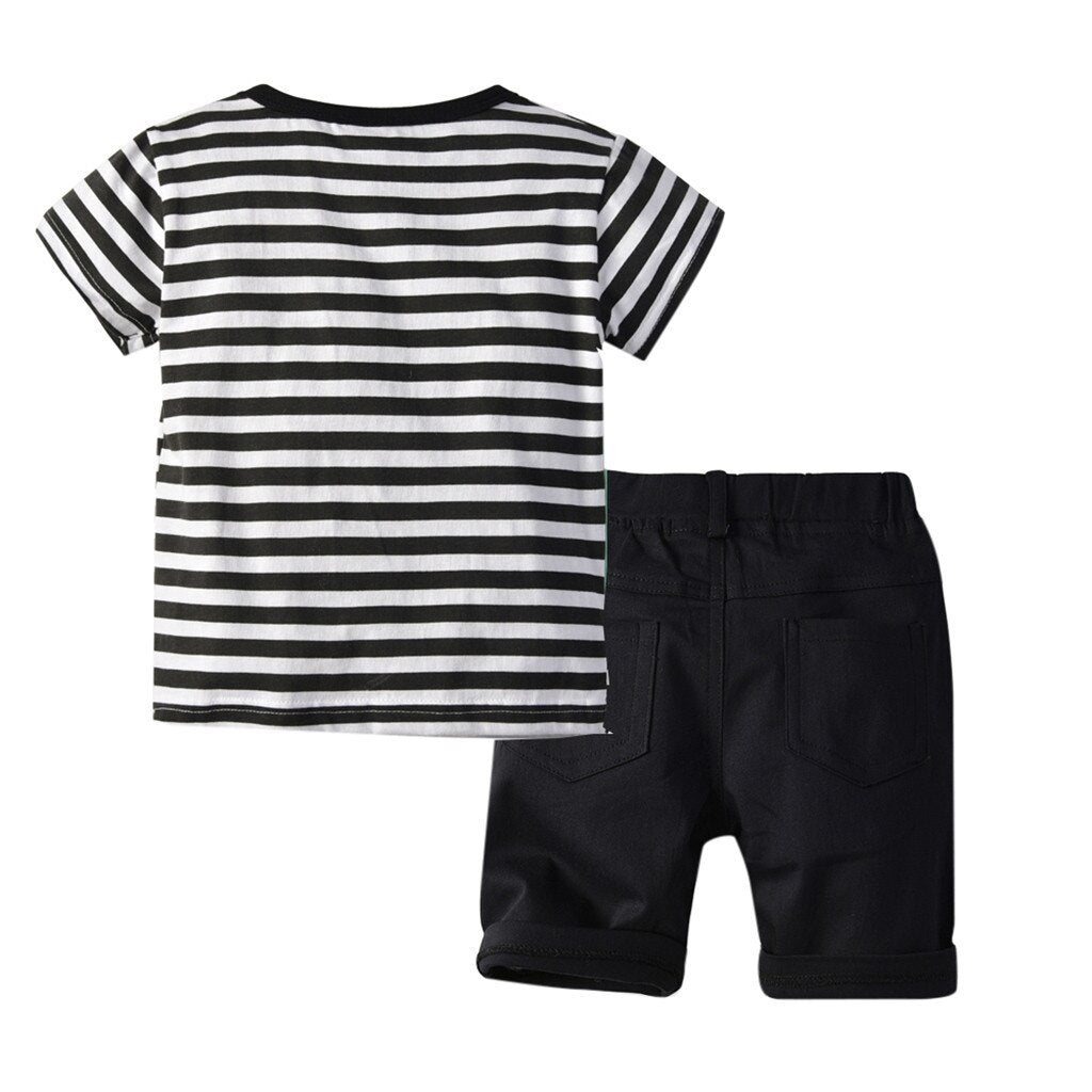 Boys Clothes Stripe Cartoon Print Tops T