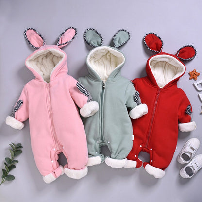 Cartoon Rabbit Ear Hooded Romper Coat Outwear