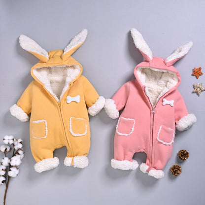 Cartoon Rabbit Ear Hooded Romper Coat Outwear