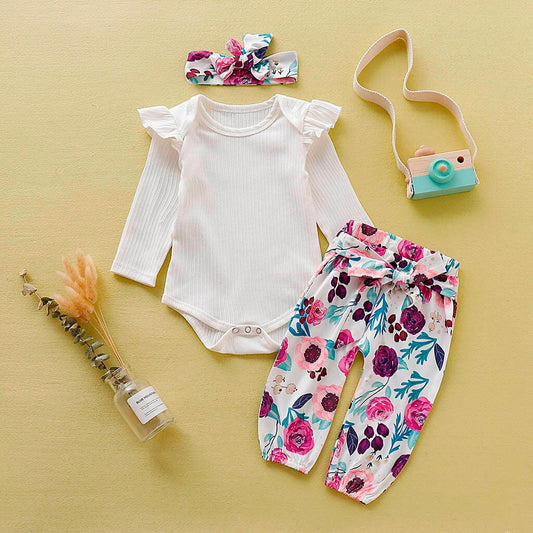 Infant Baby Girl Ruffles Solid Romper Bodysuit