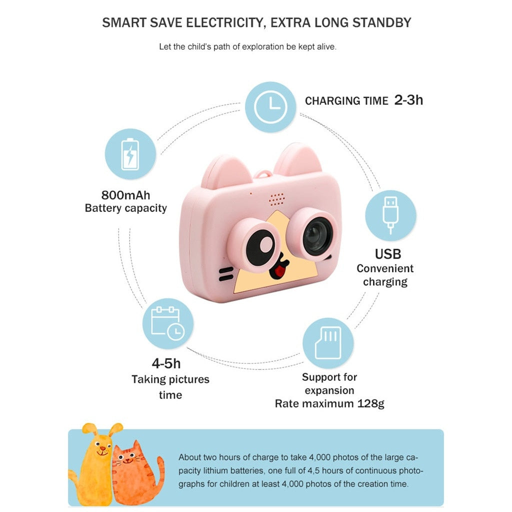 Kid Mini Cartoon Camera 1080P Rechargeable Digital