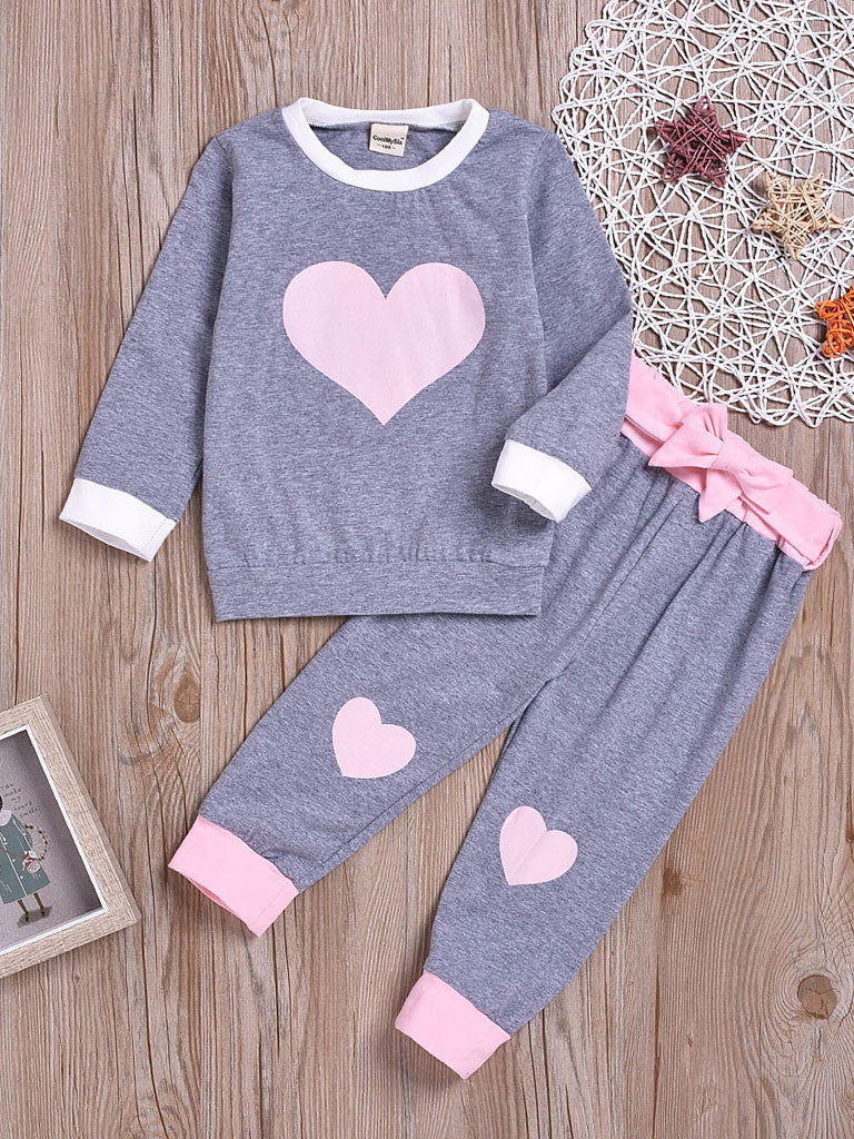 Kid Toddler Baby Girl Heart Long Sleeve Pajamas