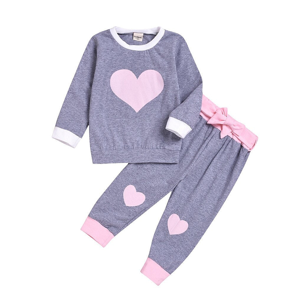 Kid Toddler Baby Girl Heart Long Sleeve Pajamas