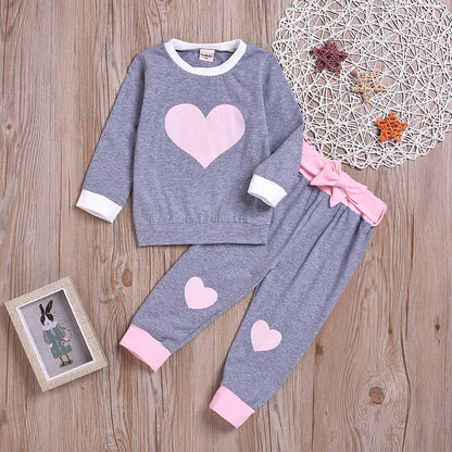Kid Toddler Baby Girl Heart Long Sleeve Pajamas