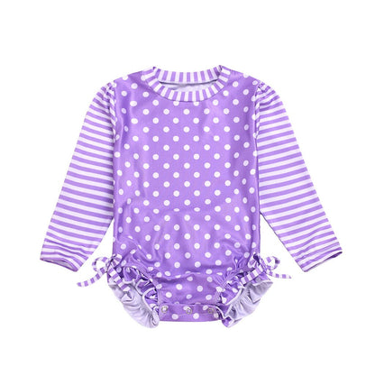 Kids Baby Girl Ruffled Dot Striped Swimsuit with