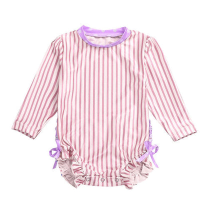 Kids Baby Girl Ruffled Dot Striped Swimsuit with