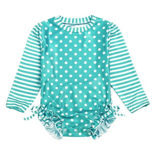 Kids Baby Girl Ruffled Dot Striped Swimsuit with