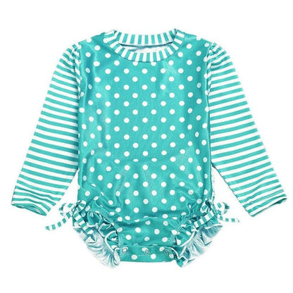Kids Baby Girl Ruffled Dot Striped Swimsuit with