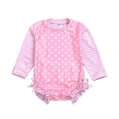 Kids Baby Girl Ruffled Dot Striped Swimsuit with