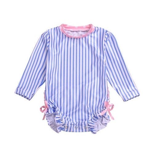 Kids Baby Girl Ruffled Dot Striped Swimsuit with