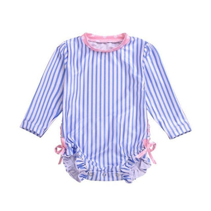 Kids Baby Girl Ruffled Dot Striped Swimsuit with