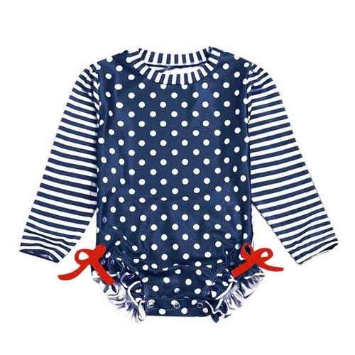 Kids Baby Girl Ruffled Dot Striped Swimsuit with