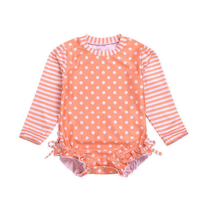 Kids Baby Girl Ruffled Dot Striped Swimsuit with