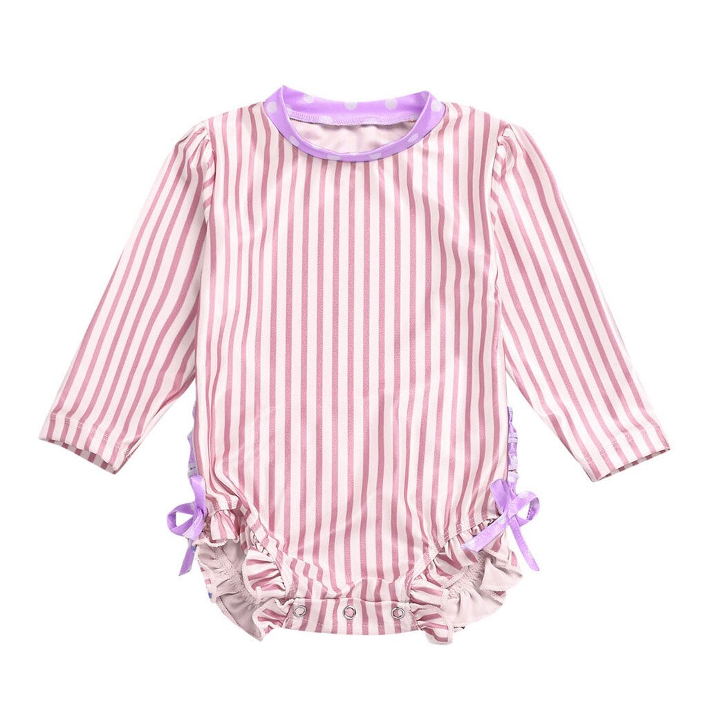 Kids Baby Girl Ruffled Dot Striped Swimsuit with
