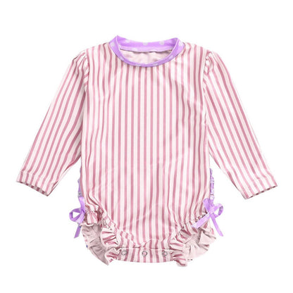 Kids Baby Girl Ruffled Dot Striped Swimsuit with