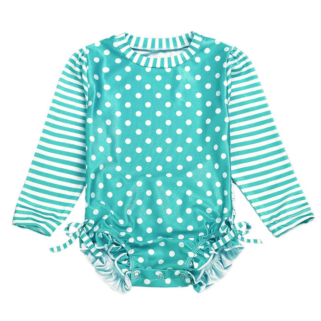 Kids Baby Girl Ruffled Dot Striped Swimsuit with