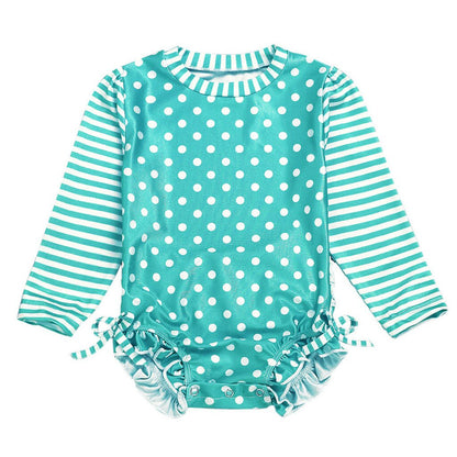 Kids Baby Girl Ruffled Dot Striped Swimsuit with
