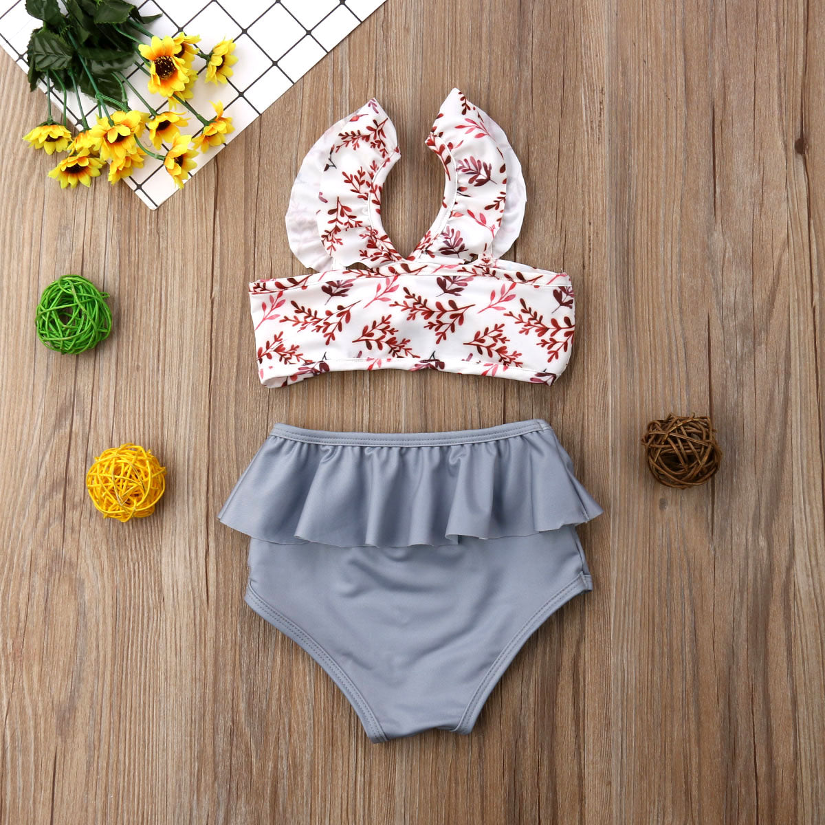 Kids Girl High Waist Leopard Floral Swimming