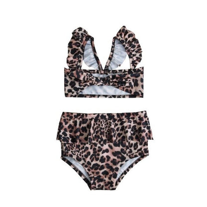 Kids Girl High Waist Leopard Floral Swimming