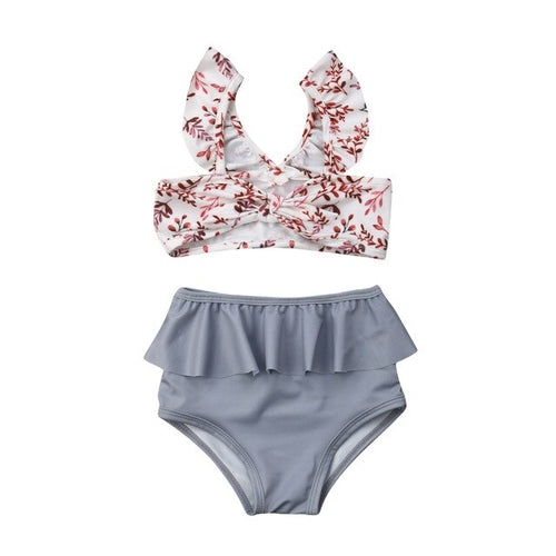 Kids Girl High Waist Leopard Floral Swimming