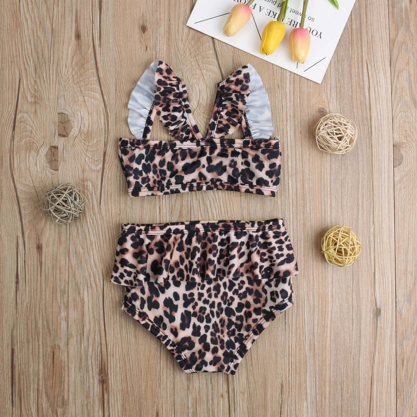 Kids Girl High Waist Leopard Floral Swimming