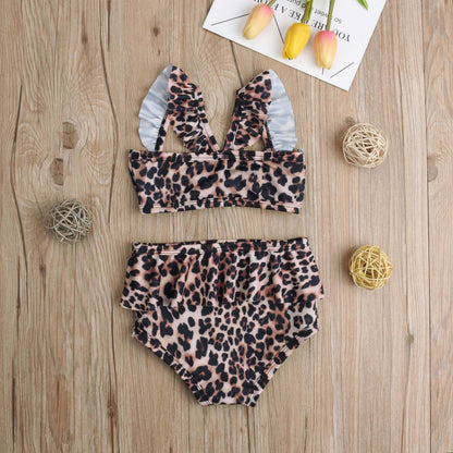 Kids Girl High Waist Leopard Floral Swimming