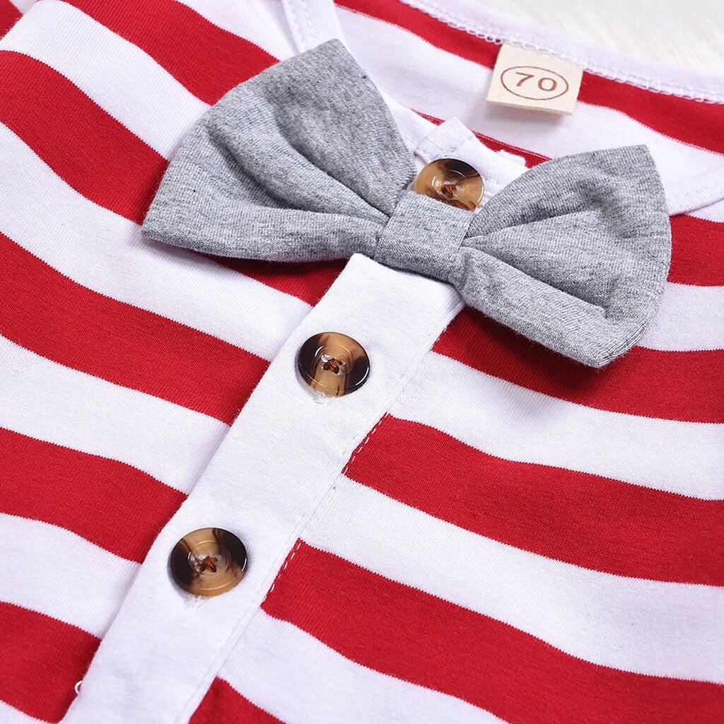 Newborn Infant Baby Gentleman Jumpsuit Striper Bow