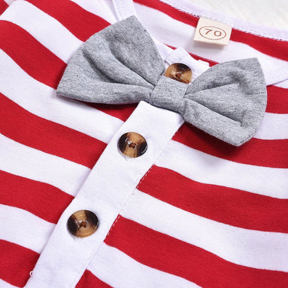 Newborn Infant Baby Gentleman Jumpsuit Striper Bow