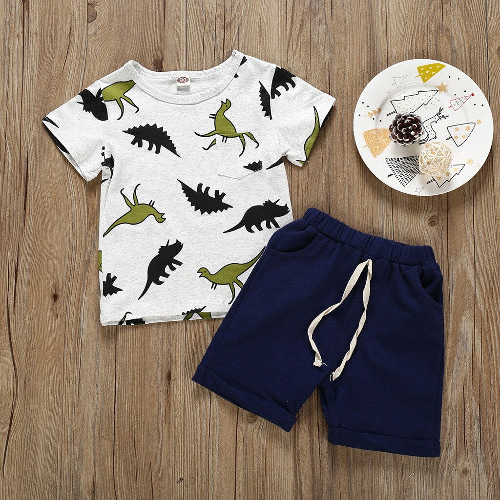 Summer 2Pcs Infant Baby Boys Short Sleeve Cartoon
