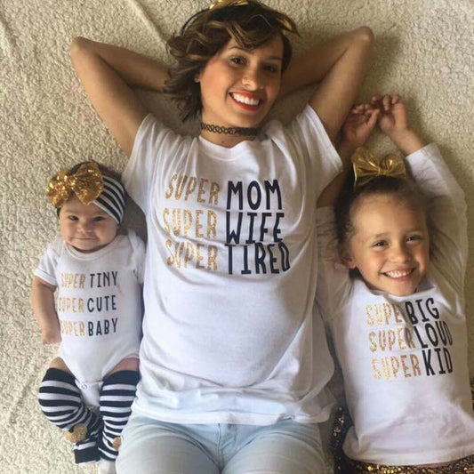 Super Famiy matching T shirt Mom Kids Tee Baby