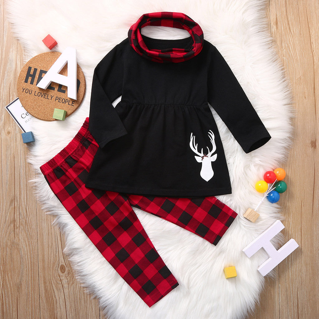 Toddler Baby Girl Christmas Deer Print Dress Tops