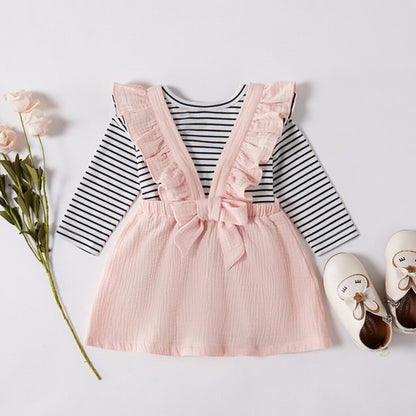 Toddler Baby Girl Stripe Romper Bodysuit+Frill