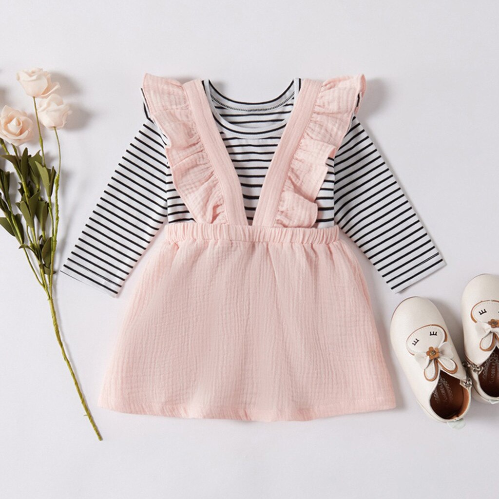 Toddler Baby Girl Stripe Romper Bodysuit+Frill
