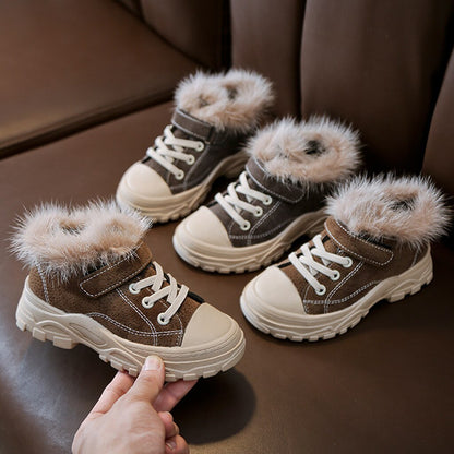Winter New Kids Casual Sneakers Baby Girls Fur