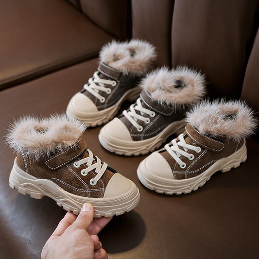 Winter New Kids Casual Sneakers Baby Girls Fur