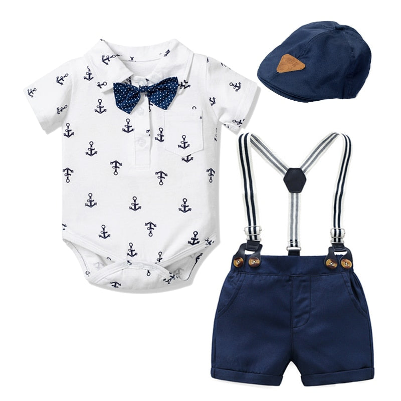 Newborn Boy Clothing Outfit Suit Baby Party Short Bowknot Hat Suit Birthday Dress Infant Boy Kid 3 6 9 12 18 24 Mouth